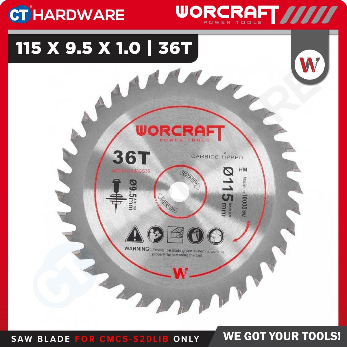 WORCRAFT Original Accessories TCT Saw Blade 115 X 9.5 X 1.0 X ( 24T / 36T ) For CMCSS20LiB Circular Saw [ WPI19115MCS ]
