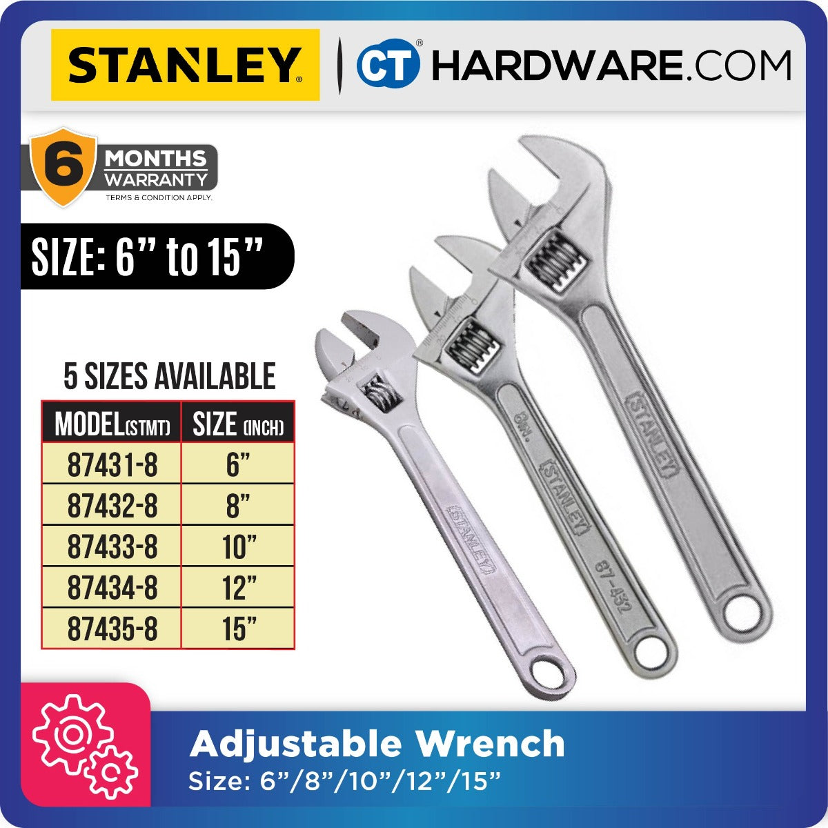 Stanley ADJUSTABLE WRENCH SIZE FROM 6" TO 15" (5 SIZE OPTION) - 1PC