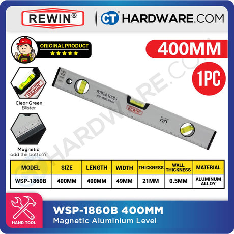 REWIN WSP1860B MAGNETIC ALUMINUM LEVEL 300MM | 400MM | 500MM | 600MM | 800MM | 1000MM