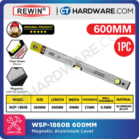 REWIN WSP1860B MAGNETIC ALUMINUM LEVEL 300MM | 400MM | 500MM | 600MM | 800MM | 1000MM