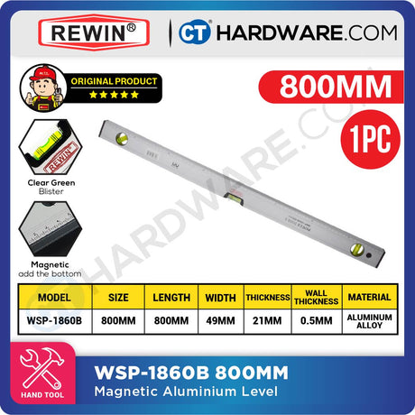 REWIN WSP1860B MAGNETIC ALUMINUM LEVEL 300MM | 400MM | 500MM | 600MM | 800MM | 1000MM