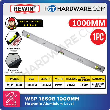 REWIN WSP1860B MAGNETIC ALUMINUM LEVEL 300MM | 400MM | 500MM | 600MM | 800MM | 1000MM
