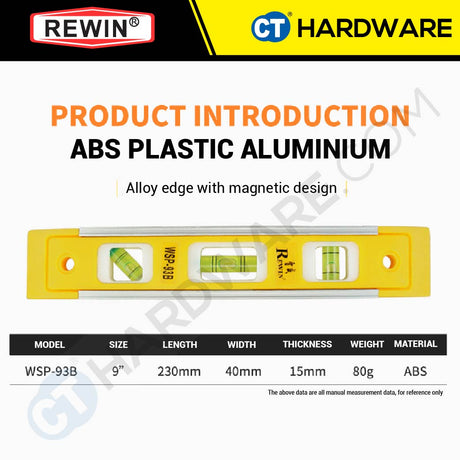 REWIN WSP-93B MAGNETIC MINI LEVEL SIZE 9" (230MM) - 1PC [ WSP93B ]