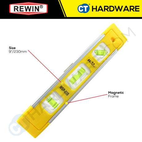 REWIN WSP-93B MAGNETIC MINI LEVEL SIZE 9" (230MM) - 1PC [ WSP93B ]