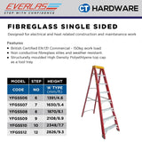 EVERLAS YFGSS FIBREGLASS SINGLE SIDED LADDER FOR ELECTRICAL AND HEAT RELATED STEP: 6-12 HEIGHT: 1391MM - 2826MM