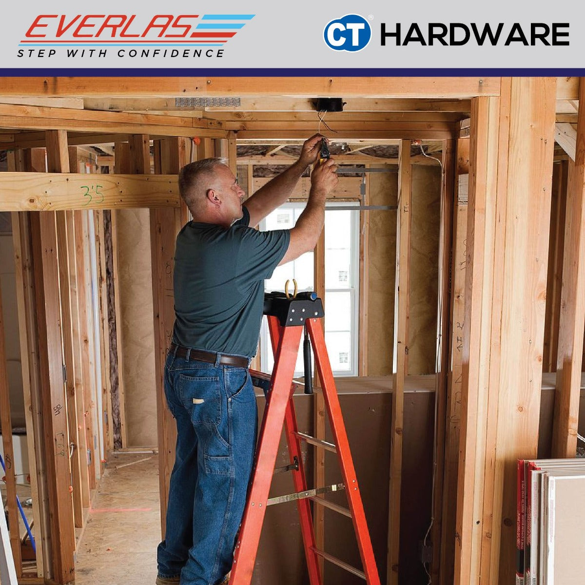 EVERLAS YFGSS FIBREGLASS SINGLE SIDED LADDER FOR ELECTRICAL AND HEAT RELATED STEP: 6-12 HEIGHT: 1391MM - 2826MM