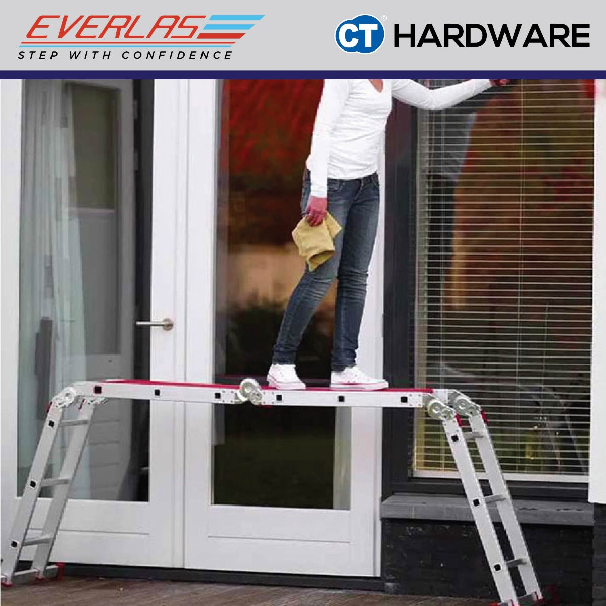 EVERLAS MPRH MULTI PURPOSE LADDER BRITISH CERTIFIED EN:131 FOR MULTIPLE APPLICATION STEP: 8-16 MAX HEIGHT: 2569MM - 4849MM