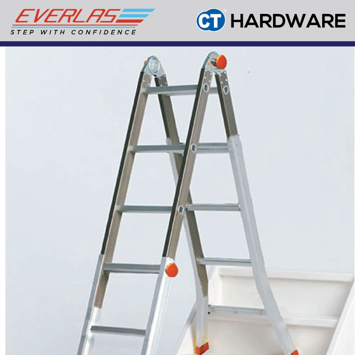 EVERLAS MPRH MULTI PURPOSE LADDER BRITISH CERTIFIED EN:131 FOR MULTIPLE APPLICATION STEP: 8-16 MAX HEIGHT: 2569MM - 4849MM