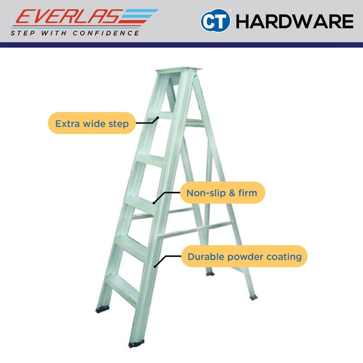 EVERLAS YSS SINGLE SIDED LADDER AVAILABLE STEP FROM 5 TO 12 STEPS FOR HOUSEHOLD APPLICATION