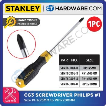 STANLEY STMT608 CUSHION GRIP SCREWDRIVER PHILIPS #1 SIZE PH1 x 75MM TO PH1 x 200MM