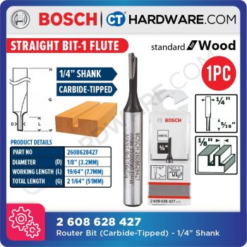 Bosch Carbide-Tipped Router Bit - Straight Bit, 1-flute (Diameter - 7.7mm) 2608628427 