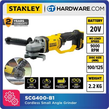 STANLEY SCG400 CORDLESS SMALL ANGLE GRINDER 20V 9000RPM DISC SIZE: 100/125MM [ SCG400-B1 ]