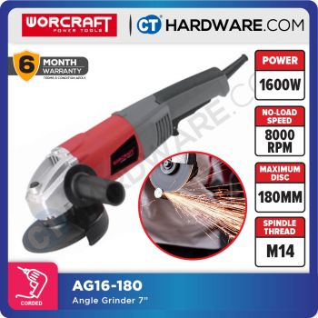 WORCRAFT AG16-180 CORDED ANGLE GRINDER 180MM (7") | 1600W | 8000RPM [ AG16180 ]