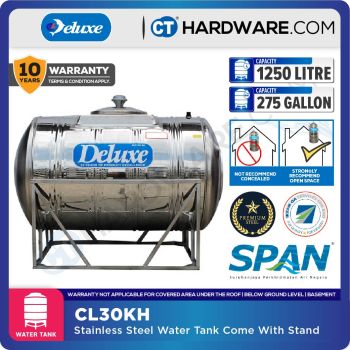 DELUXE CL30KH STAINLESS STEEL WATER TANK HORIZONTAL WITH STAND 1250 L | 275 GALLONS
