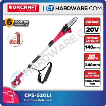 WORCRAFT CPS-S20LI CORDLESS POLE SAW 20V 8" 2500RPM  (CPSS20LISOLO) WITHOUT BATTERY AND CHARGER