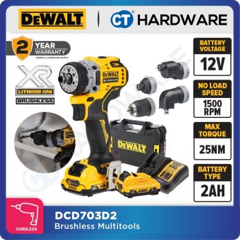 DEWALT DCD703D2 BRUSHLESS MULTI HEAD TOOL 12V 2.0AH 1500RPM COME WITH 2 BATTERY 1 CHARGER ( 5 HEAD )