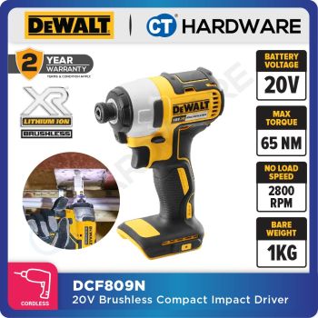 DEWALT DCF809N BRUSHLESS ATOMIC IMPACT DRIVER 20V 1/4" 190NM 2800RPM WITHOUT BATTERY AND CHARGER ( BARE UNIT )