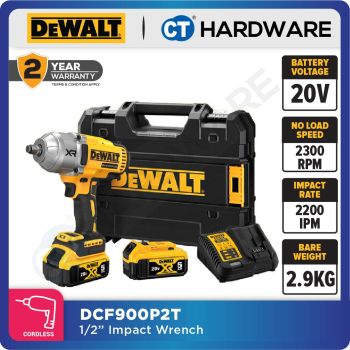 DEWALT DCF900P2T XR 20VMAX BRUSHLESS HIGH TORQUE 1/2" IMPACT WRENCH COME WITH 2x 5.0AH BATTERY & 1x CHARGER