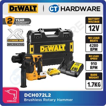 DEWALT DCH072L2 CORDLESS BRUSHLESS ROTARY HAMMER 12V 3.0AH 1.0J 4280BPM COME WITH 2 BATTERY 1 CHARGER