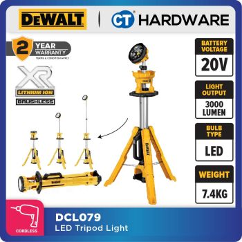 DEWALT DCL079 CORDLESS LED TRIPOD LIGHT 20V 3000LM WITHOUT BATTERY AND CHARGER ( BARE UNIT )