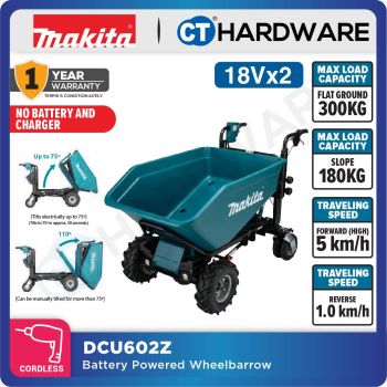 MAKITA DCU602Z BATTERY POWERED WHEELBARROW 18Vx2 | MAX LOAD 300KG ON FLAT GROUND WITHOUT BATTERY & CHARGER