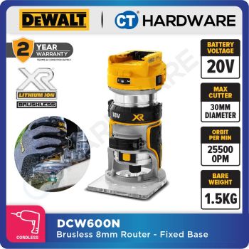 DEWALT DCW600N CORDLESS BRUSHLESS ROUTER 20V 6-8MM COLLET 16000-25500RPM WITHOUT BATTERY AND CHARGER( BARE UNIT)