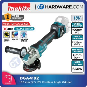 MAKITA DGA419Z CORDLESS ANGLE GRINDER X LOCK 4" 3000-8500RPM WITHOUT BATTERY & CHARGER ( SOLO )