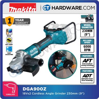 MAKITA DGA900Z CORDLESS ANGLE GRINDER 18V 9" 230MM 6000RPM WITHOUT BATTERY & CHARGER ( BRUSHLESS MOTOR )