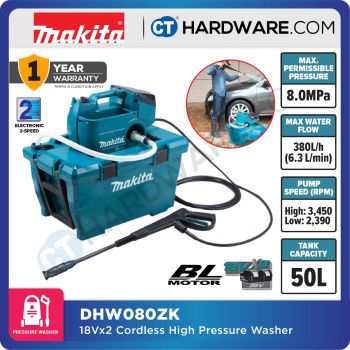MAKITA DHW080ZK HIGH PRESSURE WASHER 18V X 2 80AR 6.3L/MIN 3-5.5MPA WITHOUT BATTERY & CHARGER ( SOLO )BL