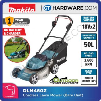 MAKITA DLM460Z CORDLESS  LAWNMOWER 18V X2 18" 460MM 3300RPM 60L 27.6KG 1450W WITHOUT BATTERY & CHARGER ( SOLO )