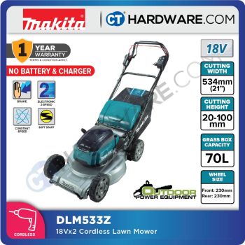 MAKITA DLM533Z CORDLESS LAWN MOWER 18V X 2 21" 70L 2800RPM WITHOUT BATTERY & CHARGER ( SOLO )