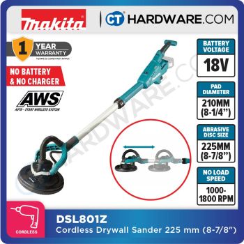 MAKITA DSL801Z CORDLESS DRYWALL SANDER 18V 8-7/8" 1000-1800RPM WITHOUT BATTERY & CHARGER ( SOLO )