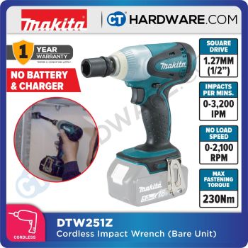 MAKITA DTW251Z 18V 1/2-inch 230Nm Cordless Impact Wrench