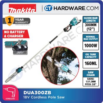 MAKITA DUA300ZB CORDLESS POLE SAW 18V X 2 12" 1000W 160ML WITHOUT BATTERY & CHARGER ( SOLO )
