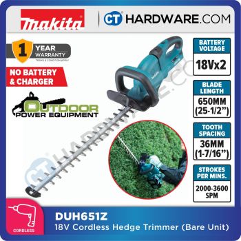 Makita DUH651Z 650mm (25-1/2″) – 18Vx2 Cordless Hedge Trimmer (Tool Only)