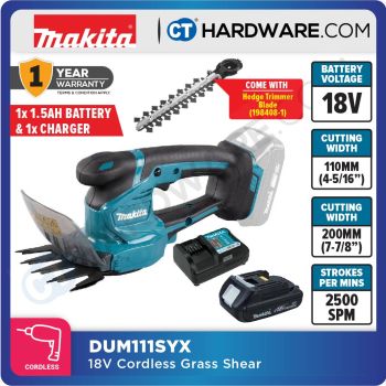 MAKITA DUM111SYX CORDLESS GRASS SHEAR 2IN1 18V 4-5/16" 2500SPM WITH 1PC 1.5AH BATTERY & 1 STANDARD CHARGER 