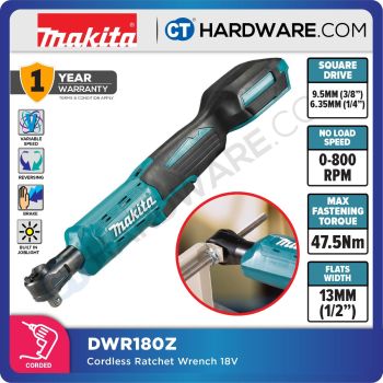 MAKITA DWR180Z CORDLESS RATCHET WRENCH 18V 800RPM 47.5NM FLAT 13MM (1/2") WITHOUT BATTERY & CHARGER ( SOLO)