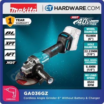 MAKITA GA036GZ CORDLESS ANGLE GRINDER 6" 40V 8500RPM WITHOUT BATTERY & CHARGER ( SOLO )