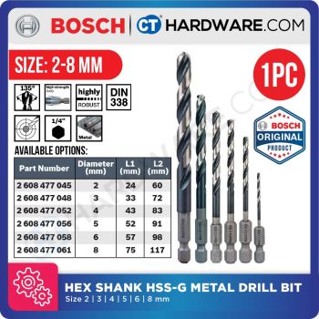 BOSCH IMPACT CONTROL HEX SHANK HSS-G METAL DRILL BIT 1/4" |  SIZE 2-8 MM [ 1PC ]