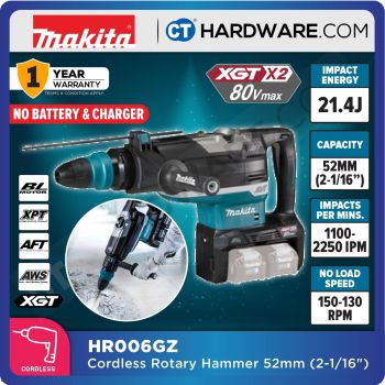 MAKITA HR006GZ CORDLESS ROTARY HAMMER 40V 52MM 21.4J 1100-2250IPM W/O BATTERY & CHARGER SOLO 