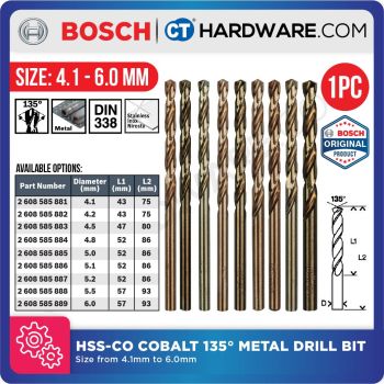 BOSCH HSS-G COBALT DRILL BIT 135° METAL DRILL BIT SIZE 4.1MM TO 6.0MM - 1 PC