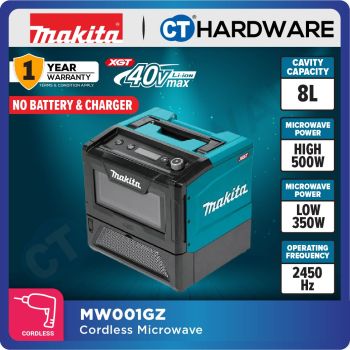 MAKITA MW001GZ CORDLESS MICROWAVE 40V | CAVITY 8L | POWER HIGH 500W | LOW 350W | 2450MHz WITHOUT BATTERY CHARGER