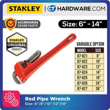STANLEY RED PIPE WRENCH SIZE: 6" / 8" / 10" / 12" / 14"