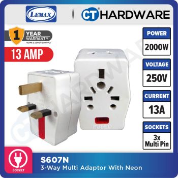 LMX S607N 3-WAY MULTI ADAPTOR WITH NEON 13AMP - 1PC