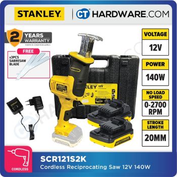 STANLEY SCR121S2K CORDLESS RECIPROCATING SAW 12V  2700RPM COME WITH 2x 1.5AH BATTERY & 1x CHARGER [ CNY PROMO 2024 ]