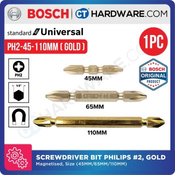 BOSCH SCREWDRIVER BIT PHILIPS #2, MAGNETISED GOLD SIZE 45 MM | 65 MM | 110 MM - 1PC