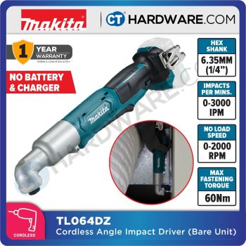 MAKITA TL064DZ CORDLESS ANGLE IMPACT DRIVER 12V | 1/4" | 2000RPM | 60NM WITHOUT BATTERY & CHARGER