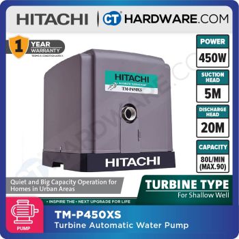 HITACHI TM-P450XS TURBINE AUTOMATIC WATER PUMP 1" | 450W | 90L/M | 5M/S | 20M/H (PREMIUM & SILENT TYPE) [ TMP450XS ]