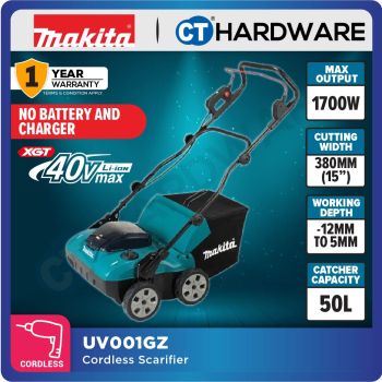 MAKITA UV001GZ CORDLESS SCARIFIER 40V | 15" | 1700W | 3200RPM | GRASS CATCHER 50L WITHOUT BATTERY & CHARGER