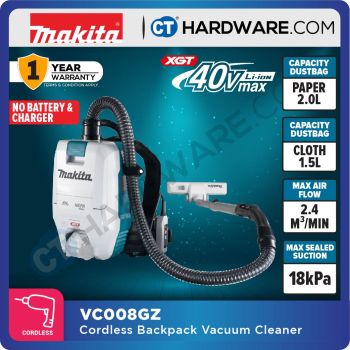 MAKITA VC008GZ CORDLESS BACKPACK VACUUM CLEANER 40VMAX | 18 kPa | 2.4 m³/min WITHOUT BATTERY AND CHARGER